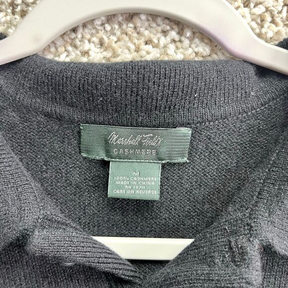 Marshall Fields Sweater Men’s Medium Black 100% Cashmere Knit Long Sleeve Polo - Picture 2 of 3